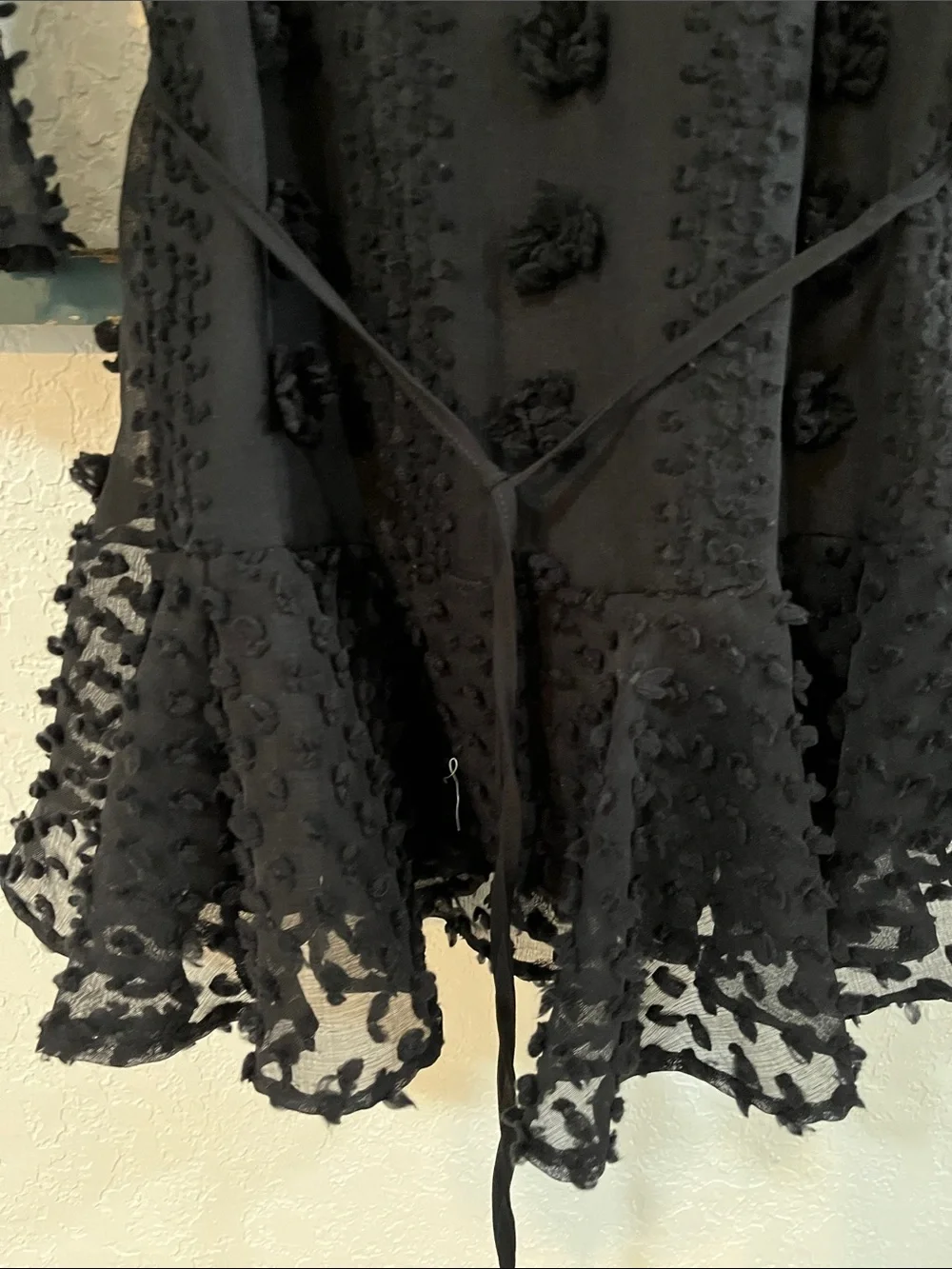 Les Soeurs Black Long Sleeve Textured Mini Dress with Bell Sleeves Lines Size S